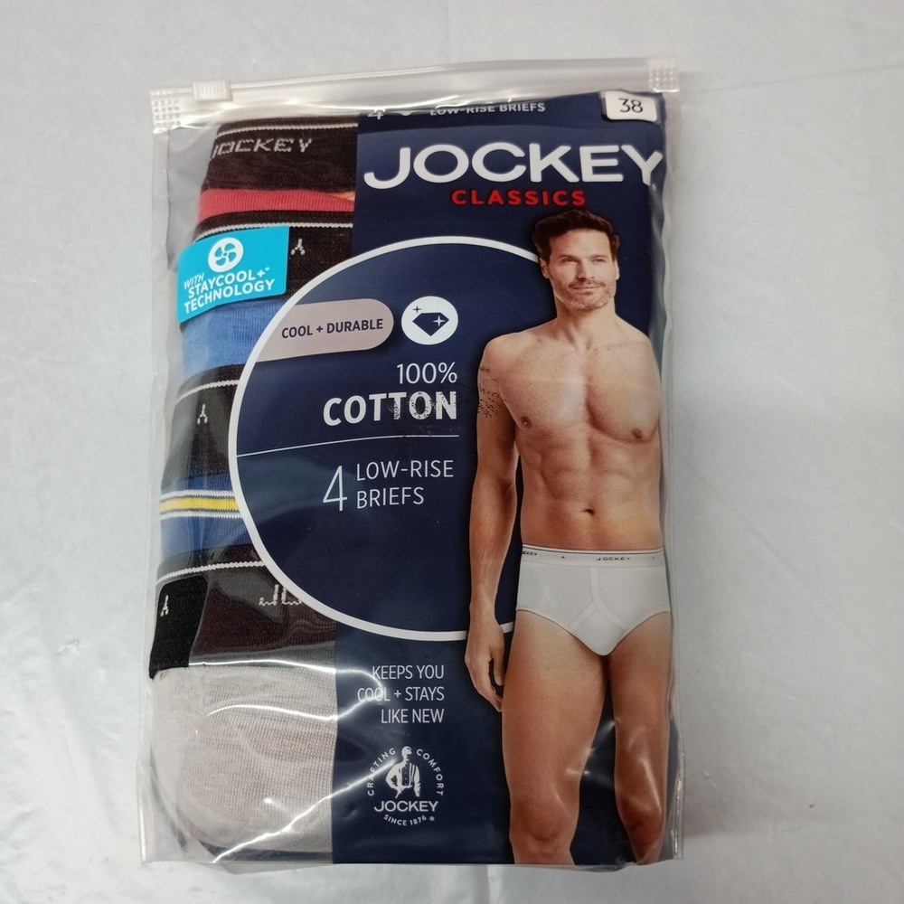 Jockey Men's 4 Pack Low Rise Cotton Briefs Size 38 Multicolor New